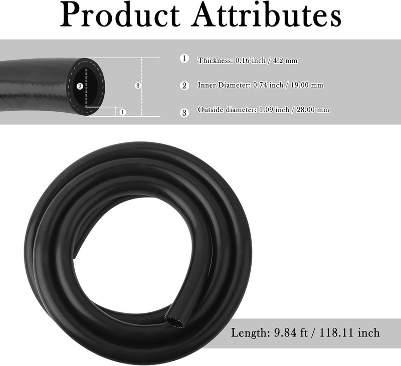 Turcee 9.84 Ft 3/4 Heater Hose,ID19mm OD28mm 3/4 Silicone Heater Hose for Water/Air/Coolant Transportation,Durable Coolant Hoses Car Accessories Withstands Burst Pressure 246psi (3/4In 9.84Ft) - Image 2